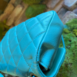CHANEL Mini Blue Quilted Calfskin Leather Top Handle Bag
