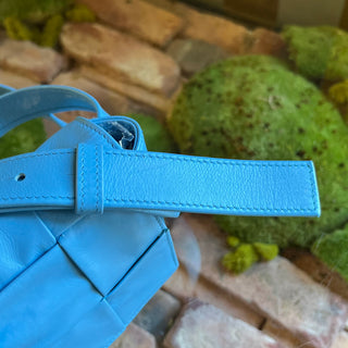 BOTTEGA VENETA Cassette Blue Paper Calfskin Intrecciato Leather Belt Bag