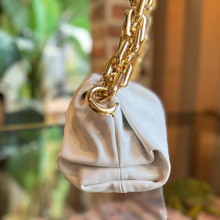 BOTTEGA VENETA Chain Pouch Bag White Plaster Leather Shoulder Bag