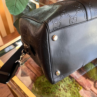 GUCCI Tennis Jumbo Black GG Embossed Leather Duffle Bag