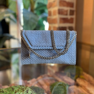 STELLA MCCARTNEY Falabella Mini Blue Woven Vegan Suede Crossbody