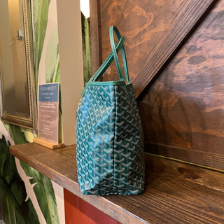 GOYARD Saint Louis PM Green Goyardine Canvas Chevroches Calfskin Tote