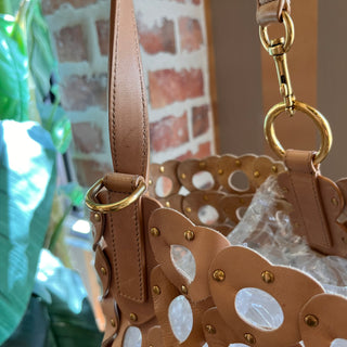 SAINT LAURENT Studded Seau Coeur Vegetable Tanned Calfskin Vintage Brown Bucket Bag