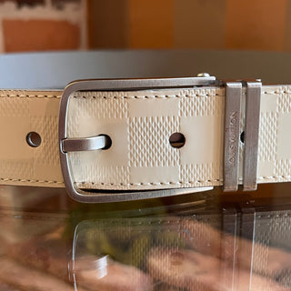 LOUIS VUITTON White/Grey Leather Damier Checkered Reversible Belt SZ 100/40