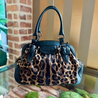 DOLCE & GABBANA Animalier Leopard Print Canvas Shoulder Bag
