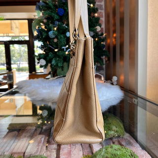 CHANEL Chocolate Bar Beige Caviar Leather Tote Bag