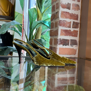 SAINT LAURENT Blade 90 Senape Velvet Slingback Heels SZ38(8US)