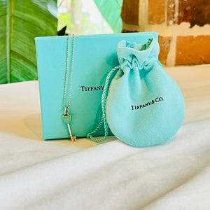 TIFFANY&CO. Sterling Silver Tiffany Blue Enamel Heart Key Pendant Necklace