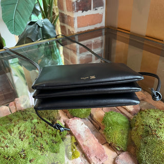 CELINE Trio Black Smooth Lambskin Leather Flap Crossbody