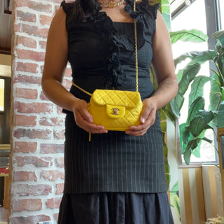 CHANEL New Mini Flap Yellow Quilted Lambskin Leather Shoulder Bag