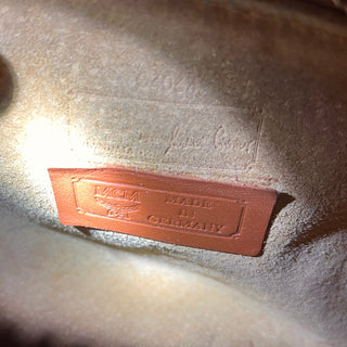 MCM Cognac Visetos Tan Canvas Barrel Crossbody Bag