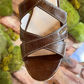 PRADA Strappy Brown Leather Cork Espadrilles SZ 38 (US 8)