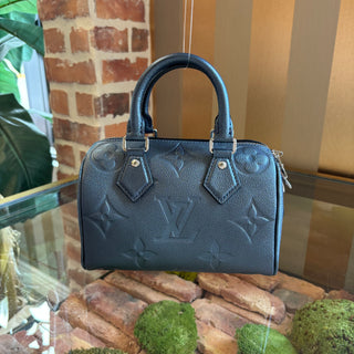 LOUIS VUITTON Blue Metallic Monogram Speedy Bandouliere 20
