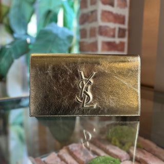 SAINT LAURENT Belle De Jour Large Gold Metallic Calfskin Monogram Clutch
