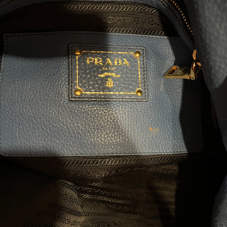 PRADA Blue Vitello Daino Leather Tote