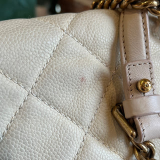 CHANEL Chic Quilt White Matte Caviar Leather Tote Bag