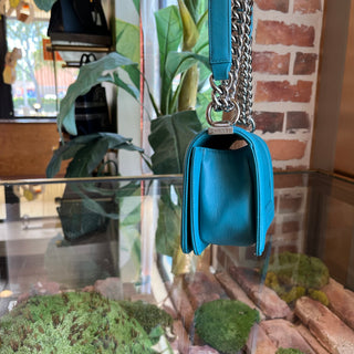 CHANEL Small Boy Blue Calfskin Leather Shoulder Bag