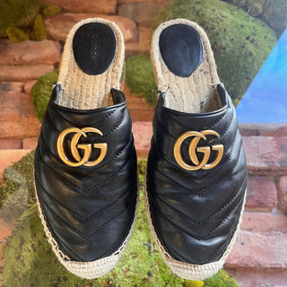 GUCCI Black Matelasse Nappa Leather Marmont Espadrilles SZ 38 (US 8)