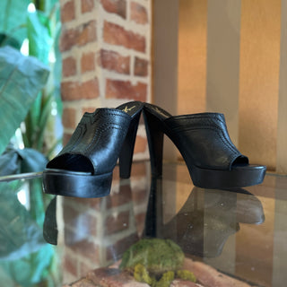 SAINT LAURENT Black Leather Wooden Platform Heels SZ 41 (US 11)