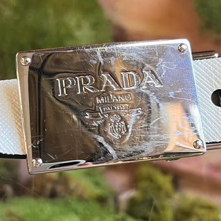 PRADA White/Black Leather Reversible Belt SZ 80/32