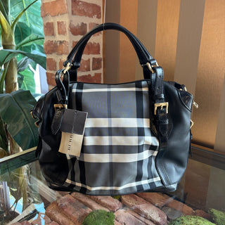 BURBERRY Charcoal Check Boston Satchel Ellers