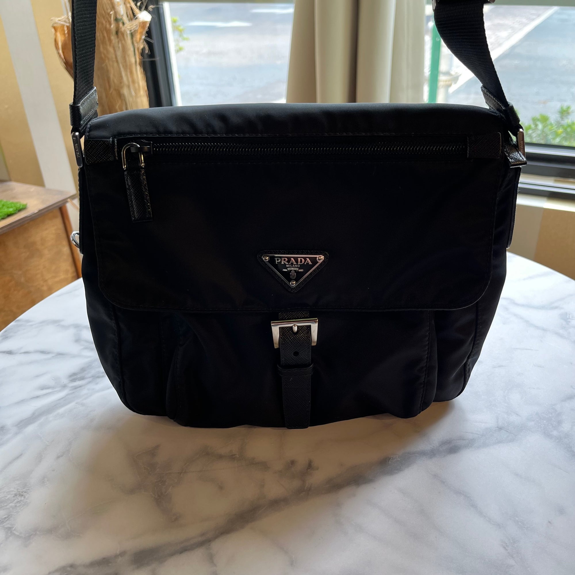 PRADA Black Tessuto Nylon Messenger Bag