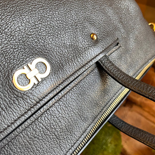 SALVATORE FERRAGAMO Mika Gray Leather Tote Bag