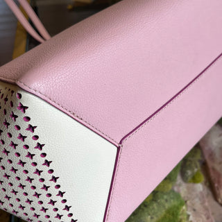 LOUIS VUITTON LockMe Cabas Pink Perforated Leather Monogram Flower Tote Bag