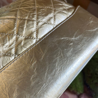 CHANEL Small Gabrielle Hobo Metallic Gold Quilted Aged Calfskin Tote Bag DIA310