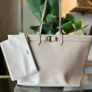 SALVATORE FERRAGAMO Vara Ribbon Beige Leather Tote