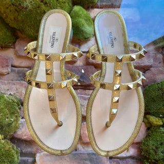 VALENTINO Gold Glitter Rockstud Jelly Sandals SZ 36 (US 6)
