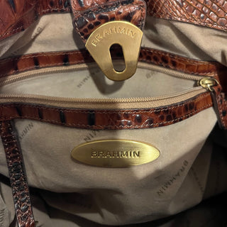 BRAHMIN Elisa Pecan Melbourne Croc-Embossed Shoulder Bag