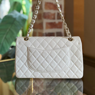 CHANEL Double Flap Medium White Caviar Leather Shoulder Bag