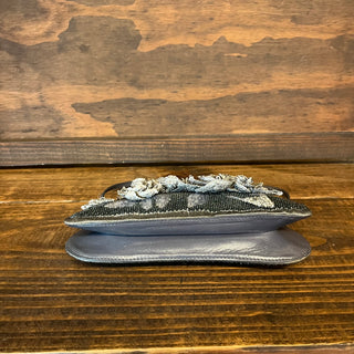 VALENTINO Gray Floral Beaded Evening Bag