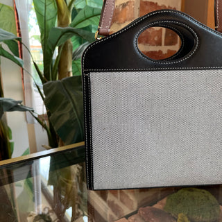 BURBERRY Mini Logo Black Pocket Canvas  Leather Tote Bag
