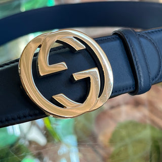 GUCCI Interlocking G Navy Blue Leather Belt SZ95/38(10US)