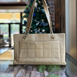 CHANEL Chocolate Bar Beige Caviar Leather Tote Bag