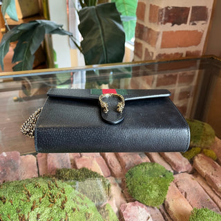 GUCCI Dionysus Mini WOC Black Pebbled Leather Vintage Web Crossbody Bag