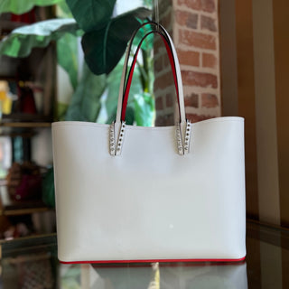 CHRISTIAN LOUBOUTIN Loubitag Spikes East West Cabata Love White Calfskin Tote