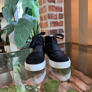 CHANEL CC High Top Black Suede Tweed Sneakers SZ38(8US)