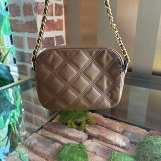 TORY BURCH Brown Quilted Leather Crossbody Bag