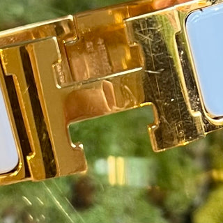 HERMES H Clic Clac White Enamel Yellow Gold Metal Bracelet