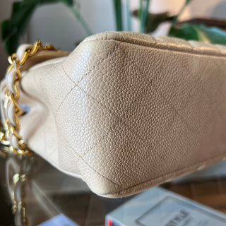 CHANEL Vintage Square Jumbo Beige Caviar Single Flap Shoulder Bag