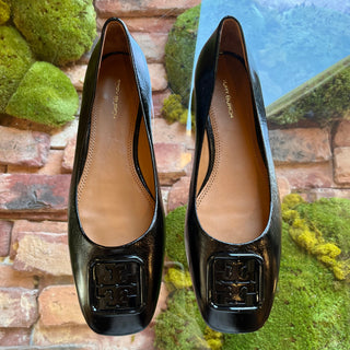 TORY BURCH Black Double T Leather Flats SZ 8