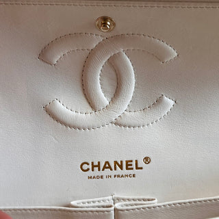 CHANEL Double Flap Medium White Caviar Leather Shoulder Bag