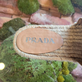 PRADA Blue Nastro Jacquard Embroidered Logo Slip On Espadrilles SZ 39 (US 9)