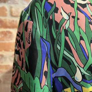 GUCCI Feline Flora Multicolor Silk Printed Blouse SZ42 Pants Set