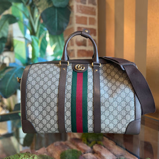 GUCCI Savoy Medium Beige Ebony GG Supreme Coated Canvas Duffle Bag