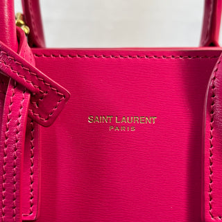 SAINT LAURENT Sac De Jour Baby Fuchsia Calfskin Tote Bag Card Case Set