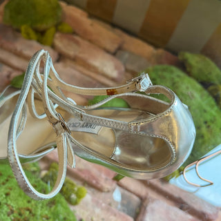 JIMMY CHOO Metallic Silver Leather Strappy Heels SZ40